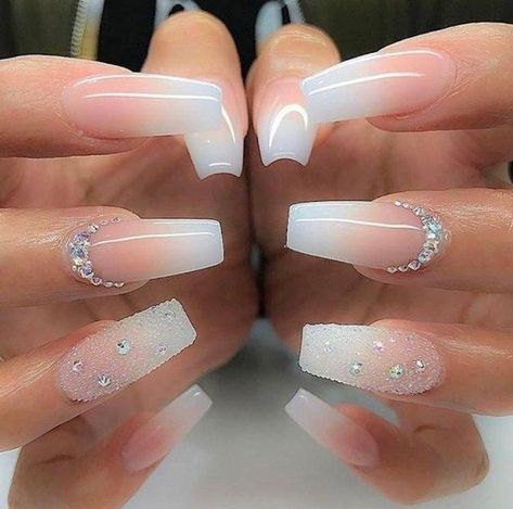 Acrylic Nails Nails, Gel Nails, Pedicures, Gel Polish Nails, Ombre Nails Unghie Sfumate, Ombre Acrylic Nails, Colorful Nails, Nails Design With Rhinestones, Coffin Shape Nails, White Nail Designs, Bride Nails, Bridal Nails, Prom Nails