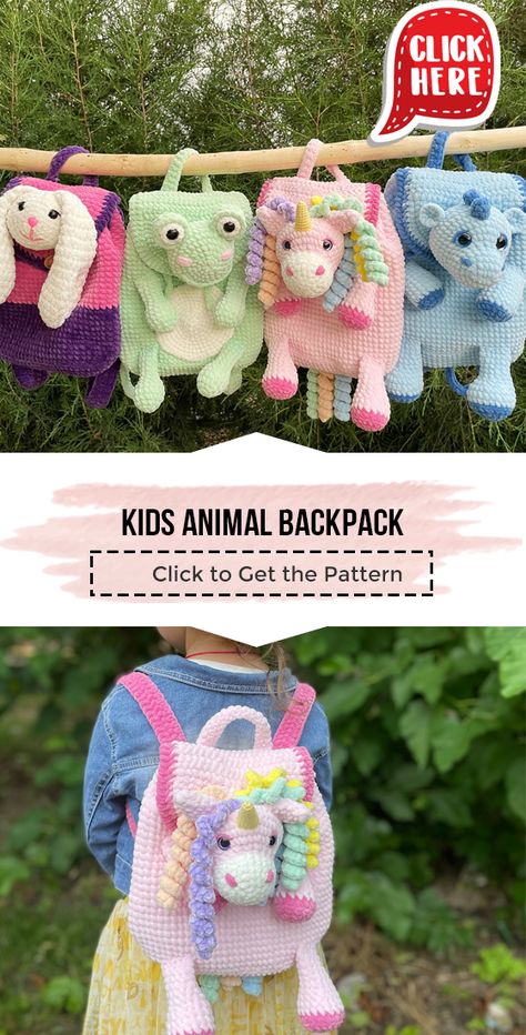 Free Backpack Crochet Patterns, Crochet Stuffed Animal Backpack, Kids Crochet Purse Pattern Free, Crochet Plushie Backpack, Crochet Kids Bags Free Patterns, Crochet Animal Backpack, Kid Crochet Patterns, Crochet Kids Backpack, Crochet Animal Bag