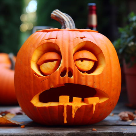 Adult theme Drunk pumpkin carving idea for Halloween Drunk Pumpkin Carving, Retro Pumpkin Carving Ideas, Drunk Pumpkin, Pumpkin Carving Scary, Cauldron Pumpkin, Halloween Pumpkins Carvings Designs, Creative Pumpkin Carving Ideas, Funny Pumpkin Carvings, Halloween Pumpkin Crafts