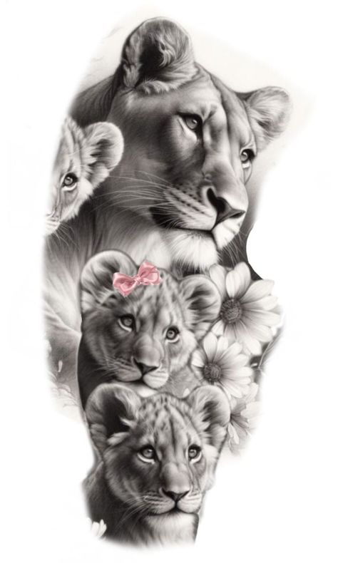 Lioness And Cubs Tattoo Mothers, Lioness And Cub Tattoo, Lion And Lioness Tattoo, Lioness Tattoo Design, Arm Tattoos Drawing, Lower Arm Tattoos, Mother Son Tattoos, Lioness And Cubs, Cubs Tattoo