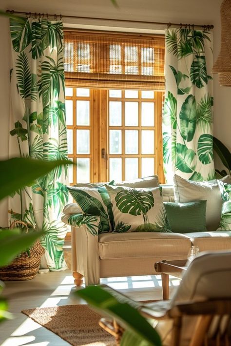 Boho Window Treatments, Lace Window Treatments, Woven Blinds, Eclectic Fabric, Boho Window, Small Kids Bedroom, Tropical Leaf Pattern, Moroccan Print, Lace Window