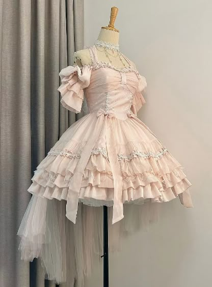 Y2k Quince Dresses, Idol Dress Korean, Pink Kawaii Dress, Mini Quinceanera Dress, How To Make A Dress, Princess Core Outfit, Dollcore Outfits, Short Princess Dress, One Piece Full