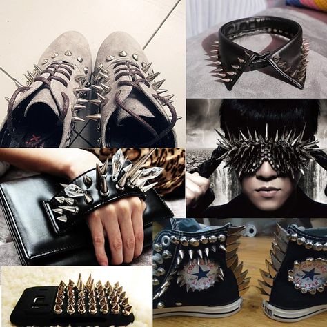 Studs and spikes galore! Diy Goth Clothes, Diy Clothes Tutorial, Diy Clothes Refashion Videos, Punk Diy, Diy Clothes For Women, Punk Fashion Diy, Diy Clothes Rack, Diy Denim Jacket, Painted Clothes Diy