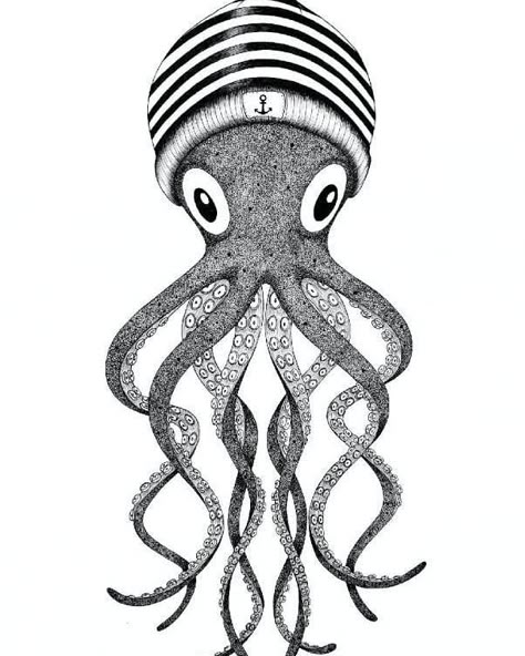 Sailor Illustration, Octopus Art, Art Et Illustration, Art And Illustration, Kraken, Tattoo Stickers, Linocut, Traditional Tattoo, Body Art Tattoos