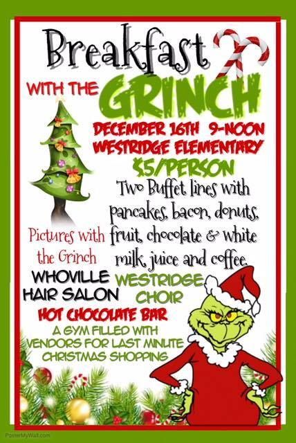 Join SkyFoxy's Avon at Westridge Elementary tomorrow morning (Saturday) from 9 - 12 for Breakfast with the Grinch!  ☕ Ffa Fundraiser, Holiday Spirit Week, Fundraiser Food, Church Fundraisers, Grinch Decorations, Grinch Christmas Party, Grinch Party, Holiday Party Games, Christmas Program