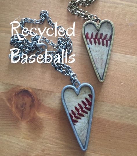 Recycled Baseballs Cooperstown Fundraising, Baseball Decorations, Jewelry Soldering, Baseball Diy, Softball Jewelry, Softball Necklace, Upcycle Art, Sports Crafts, Baseball Jewelry