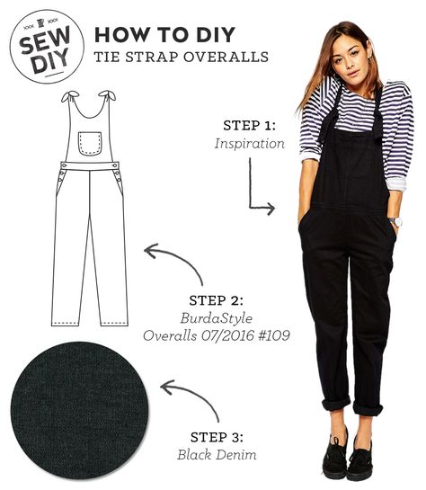 How to DIY Tie Strap Overalls | Sew DIY Diy Jumpsuit, Diy Outfits, Diy Tie, Sew Ins, Costura Diy, Beginner Sewing Projects Easy, Leftover Fabric, Vintage Diy, Sewing Projects For Beginners