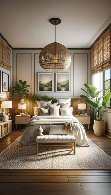 Bobo Guest Bedroom, Theme Bedroom Ideas For Adults, Mexico Inspired Bedroom, Chair Bedroom Ideas, Airbnb Inspo Decor, Mango Wood Bedroom, Bedroom Calm, Brazilian Bedroom, Resort Style Bedroom