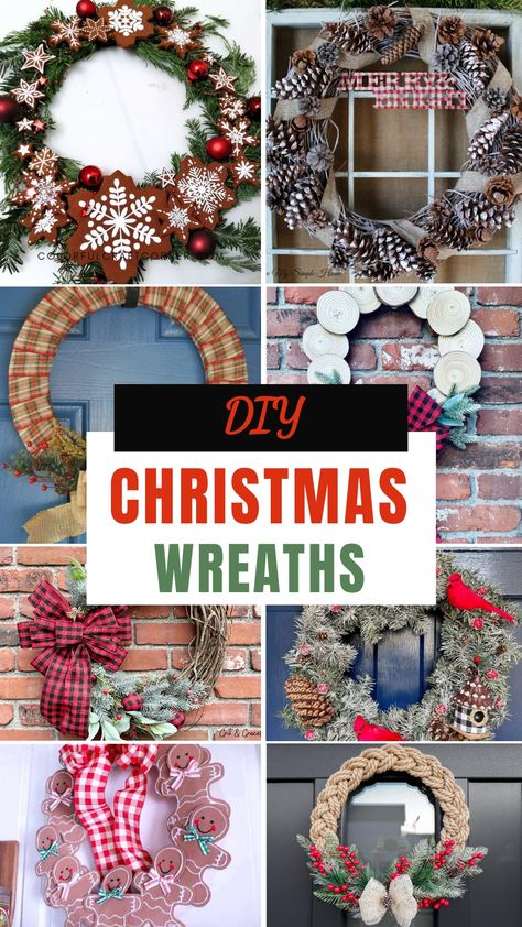 These DIY Christmas decor ideas are sure to add some extra magic to your home over the holiday season! Time to grab your glue gun and get crafting! Handmade Christmas wreath tutorials. Unusual Christmas Wreaths, Christmas Wreaths For Front Door Diy, Homemade Wreath Ideas, Christmas Crafts Adults, Holiday Wreath Craft, Christmas Cricut Crafts, Crafts Adults, Outdoor Christmas Wreaths, Christmas Colour Schemes