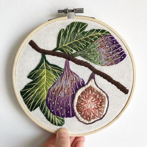 Sarah Godfrey on Instagram: “Fig hoop I made for my mother-in-law this summer. I’m in the mood for another botanical illustration embroidery project! I’m thinking…” Crewel Embroidery Kits, Contemporary Embroidery, Pola Sulam, Hand Embroidery Projects, Creative Embroidery, Japanese Embroidery, Art Simple, Embroidery Supplies, Hand Embroidery Art