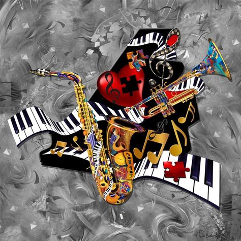 Sale Music Art Print Piano Sax Trumpet Print Juleez Tato Phoenix, Saxophone Art, Jazz Painting, Music Canvas, Jazz Art, Music Drawings, Guitar Painting, Music Painting, Contemporary Music