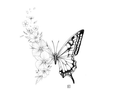 Butterfly With Flowers, Butterfly Tattoos Images, Small Pretty Tattoos, Writing Tattoos, Butterfly Tattoo Designs, Classy Tattoos, Pola Sulam, Subtle Tattoos, Art Tattoos