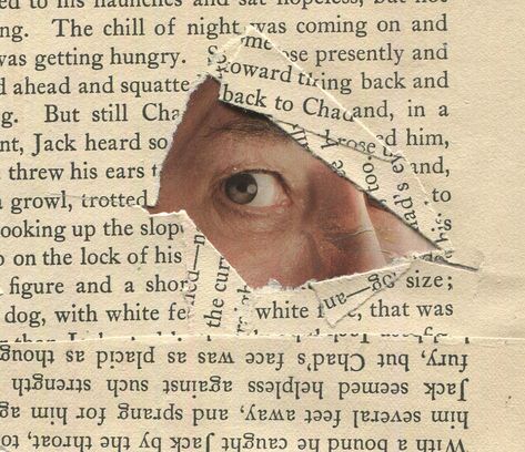 Day 60 – Secret Glances:   Book pages, found image Book Page Collage Art, Sketches In Book Pages, Deconstructed Book Art, Collage Book Pages, Collage Page Ideas, Newspaper Journal Ideas, Art With Book Pages, Drawings On Book Pages, Secret Glances