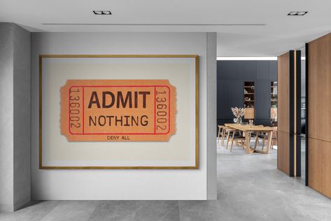 Admit Nothing, Deny Everything Orangeticket Wes Anderson Ticket Art Pop Art Vintage Canvas or Print framed /unframed and Mat/no Mat - Etsy Wes Anderson Aesthetic Living Room, Admit One Ticket Aesthetic, Arts And Crafts Style Decor, Wes Anderson Home Aesthetic, Pop Culture Decor, Wes Anderson Aesthetic Decor, Cool Prints Art Wall Decor, Wes Anderson House, Eclectic Minimalist Decor