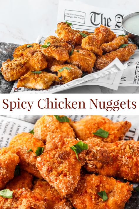 Spicy Nuggets Recipe, Wendy’s Spicy Chicken Nuggets, Chicken Nugget Seasoning, Spicy Chicken Nuggets Air Fryer, Bare Chicken Nuggets Recipes, Spicy Breaded Chicken Recipes, Spicy Chicken Seasoning, Spicy Chicken Nuggets Recipe, Breaded Scallops