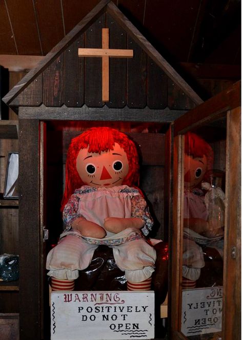 The real Annabelle doll Anneliese Michel, Ed E Lorraine Warren, Haunted Objects, Annabelle Doll, Wooden Display Box, Lorraine Warren, Scary Books, Raggedy Ann Doll, Haunted Dolls