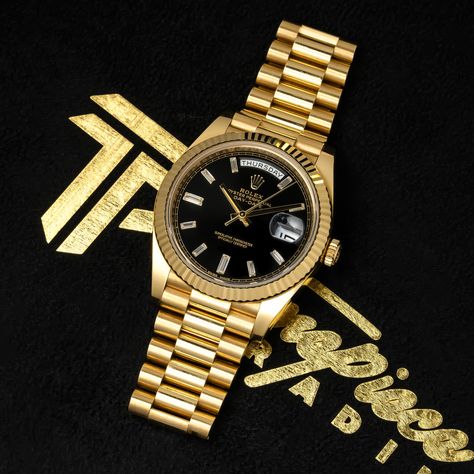 Marker Black, Rolex Day Date, Gold Medal, Baguette Diamond, Conversation Piece, Rolex, Yellow Gold, Yellow, Gold