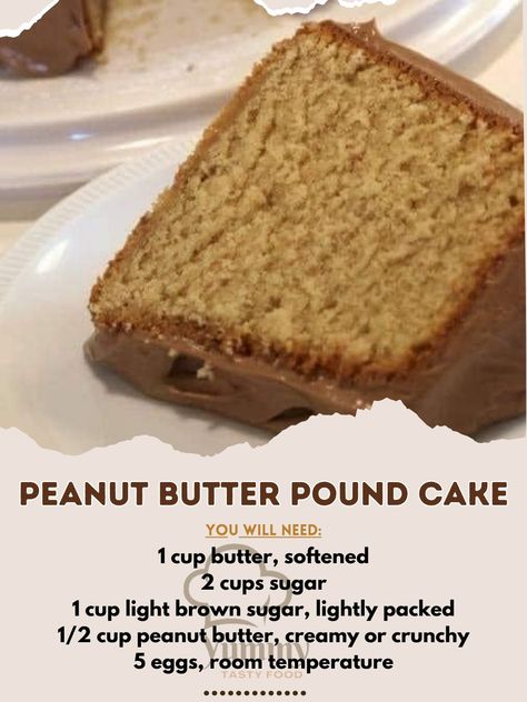 Peanut Butter Pound Cake is a rich, moist cake that combines the classic flavors of a traditional pound cake with the creamy, nutty taste of peanut butter. This dessert is perfect for peanut butter lovers and makes a great treat for gatherings, afternoon tea, or as a special dessert. Here's how to make it: Peanut Butter Pound Cake Recipe 🥜🍰 Indulge in the comforting flavors of peanut butter with this dense and moist pound cake, a delightful twist on a classic favorite. Ingredients: For th... Peanut Butter Pound Cake Recipe, Butter Pound Cake Recipe, Traditional Pound Cake, Peanut Butter Pound Cake, Butter Pound Cake, Moist Pound Cake, Pound Cake Recipe, Moist Cake, Special Desserts