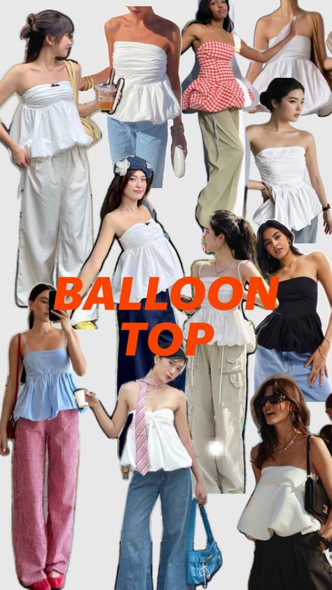 #outfit #look #fashion #fashiongirl #topoutfit #balloonoutfit #balloonstyle #girl #balloonlooks #style #stylegirl Bubble Tube, Balloon Top, Strapless Tank Top, Tube Top Outfits, Women Y2k, New Fashion Trends, Corset Top, Tube Top, Going Out