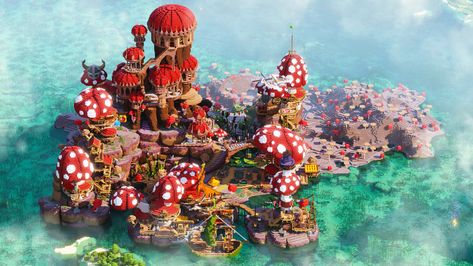 Fantasy Village Minecraft, Mushroom Village Minecraft, Minecraft Mushroom Village, Minecraft Fantasy Village, Minecraft Cherry Blossom House, Big Minecraft Houses, Minecraft Village Ideas, Minecraft Mushroom, Pfp Minecraft