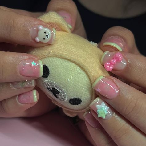 freestyle •ﻌ• hand sculpted korilakkuma & bow 🎀⭐️ | Instagram Sanrio Acrylic Nails Short, Kawaii Short Nails, Korilakkuma Nails, Cute Nail Designs Sanrio, Short Kawaii Nails, Super Short Nails Ideas, Short Nail Styles, Rilakkuma Nails, Kawaii Press On Nails Short