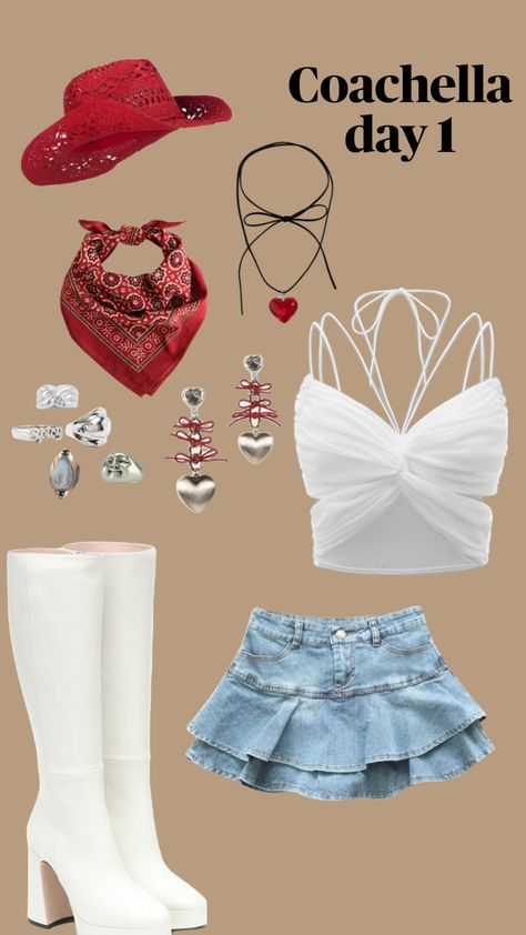 #red #coachella #outfit #inspo #vintage #cute #vibes #festival #beauty #asthetic #what #i #would #wear #to #coachella Cochella Outfits Inspiration, Cowgirl Fits, Coachella Outfit Ideas, Outfit Inspo Vintage, Coachella Fits, Cochella Outfits, Coachella Vibes, Concert Ideas, Coachella Outfit