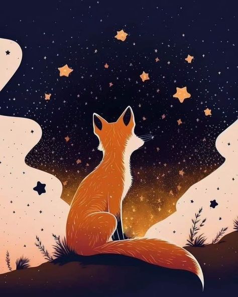 Fox Cute Drawing, Fox Art Drawing, Fox Art Cute, Fox Drawing Easy, Watching Stars, Fox Background, Otter Illustration, Konosuba Wallpaper, Baby Animal Art