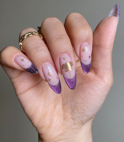 Horror Nails, Witchy Nails, Velvet Nails, Purple Nail Designs, Her Nails, Cat Eye Nails, Star Nails, Sparkly Nails, Minimalist Nails