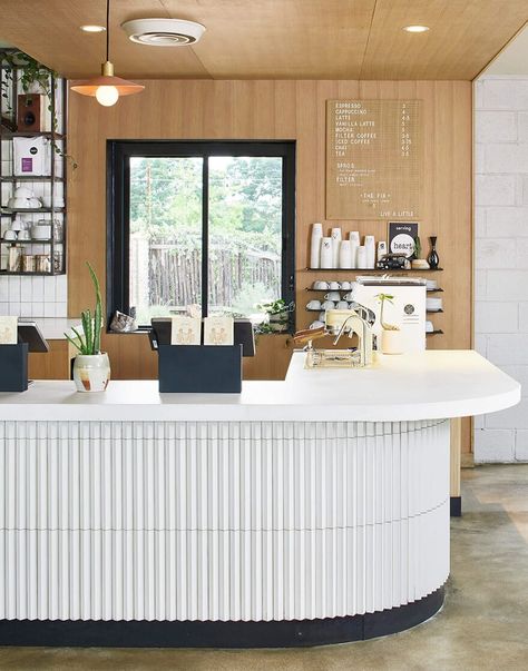 Best Coffee Shops in Austin, Texas by Neighborhood - Interior of Better Half Coffee Shop Counter, Wood Cafe, Cafe Counter, Café Design, Coffee Shop Interior Design, Joinery Design, Coffee Shops Interior, Espresso Bar, Counter Design