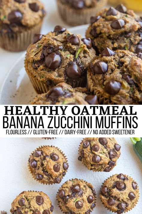 Oatmeal Zucchini Muffins, Zucchini Oatmeal Muffins, Healthy Zucchini Muffins, Zucchini Bread Muffins, Zucchini Muffins Healthy, Oatmeal Muffins Healthy, Banana Zucchini Muffins, Zucchini Oatmeal, Banana Zucchini