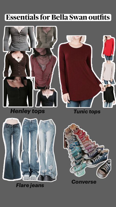 Essentials for the Bella Swan aesthetic! 2000s Punk Fashion, Bella Swan Aesthetic, Swan Aesthetic, Twilight Outfits, Town Outfits, Vampire Clothes, Downtown Outfits, Clothes And Shoes, Bella Swan