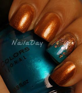 Nails Coral, Copper Nails, Teal Nails, Turquoise Nails, Super Nails, I Love Nails, Accent Nails, Fancy Nails, Gold Nails