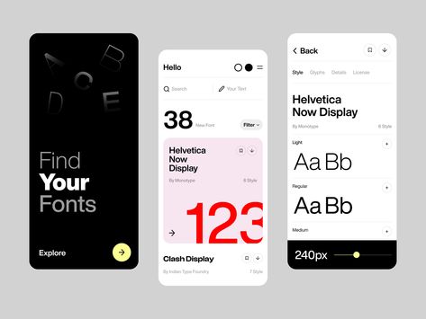 UI Exploration: Fonts App by Giga Tamarashvili for Wellcome on Dribbble Typography App, Dashboard App, Font App, Interactive Web Design, Design Thinking Process, Berlin Design, Mobile Ui Design, App Interface, Work With Me