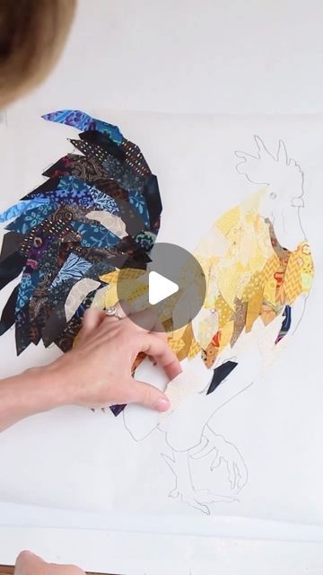 Collage Quilter on Instagram: "Welcome to week one of the Petit Rouge Roosters quilt along! This week I went over getting started with collaging the roosters. You can watch the full video on my YouTube channel & find all the details about the quilt along on my website! Happy quilting!🐓🌞🇫🇷" Collage Quilter, Collage Video, Chicken Quilt, Diy Art Painting, Diy Fabric, Sewing Hacks, Diy Art, Rooster, Collage