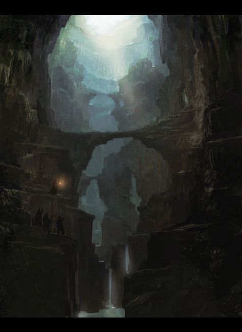 Canyon City Concept Art, Fantasy Mine, Fantasy Structures, Spider Cave, Ancient Underground City, Village Architecture, Fantasy Locations, Dragon's Dogma, Temple Ruins