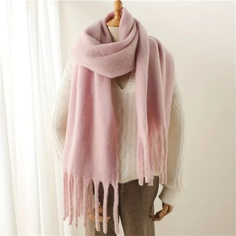 Minimalist Solid Color Fluffy Chunky Scarf Elegant Imitation Cashmere Soft Cozy Tassel Long Scarf Autumn Winter Thickened Warm Coldproof Versatile Scarf - Temu Mohair Scarf, Chunky Scarves, Polyester Scarf, Tassel Scarf, Warm Scarf, Long Scarf, Wool Scarf, Cashmere Scarf, Clothing Size Chart