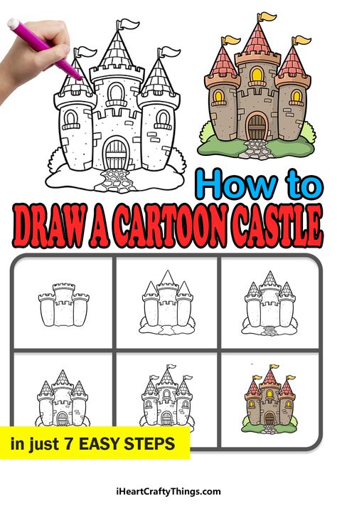 Castle Tutorial Drawing, Draw A Castle Step By Step, Castle Drawing Sketches Easy, Castle Simple Drawing, Castle Drawing For Kids, Sharpie Colors, Writing Childrens Books, Castle Drawing, Beautiful Flower Drawings