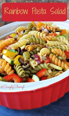 Rainbow Pasta Salad Rainbow Appetizers Parties, Unicorn Pasta Salad, Rainbow Pasta Recipe, Rainbow Birthday Party Food, Rainbow Food Ideas, Rainbow Pasta Salad, Rainbow Pasta, Salad Simple, Easy Pasta Salad