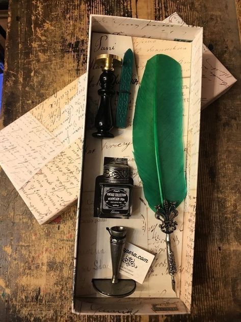 Random Gadgets, Harry Potter Script, Feather Pens, Feather Quill Pen, Slytherin Fashion, Anting Manik, Hogwarts Outfits, Harry Potter Merch, Quill And Ink