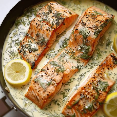 Salmon is always a delightful choice for a meal, but when you add a creamy lemon-dill sauce, it transforms into an elegant dish that’s perfect for any occasion. This Creamy ... Read more Smoked Salmon With Dill Sauce, Creamy Lemon Dill Salmon, Salmon Dill Recipes, Creamy Dill Sauce For Salmon, Salmon With Lemon Dill Sauce, Creamy Dill Salmon, Salmon Sauce Recipes, Dill Salmon Recipes, Dill Cream Sauce