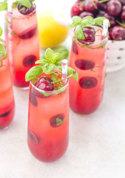 Cherry Basil Lemonade | Simply Made Recipes Cherry Simple Syrup, Summer Drinks Nonalcoholic, Basil Simple Syrup, Strawberry Basil Lemonade, Honey Lemonade, Mandala Case, Basil Lemonade, Honey Simple Syrup, Cherry Lemonade