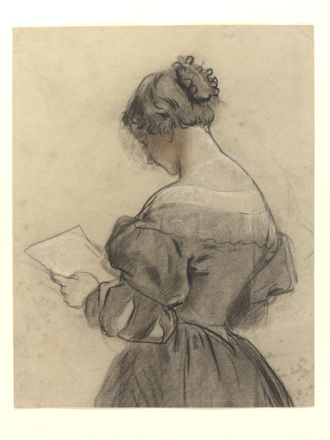 Edwind Landseer, black chalk with a bit of red chalk on paper. Lady Reading a Letter. Historical Drawings, Master Drawing, Unique Drawings, Woman Reading, Old Master, A Drawing, A Letter, Art Drawings Sketches, 그림 그리기