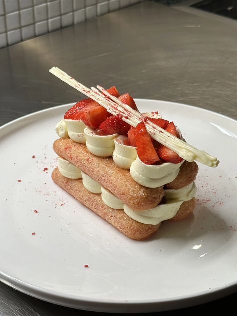 Fine Dining Dessert, Strawberry Tiramisu, Fine Dining Desserts, Cream Cheese Eggs, Dessert Plating, Strawberry Puree, More Recipes, Desert Recipes, Food Plating