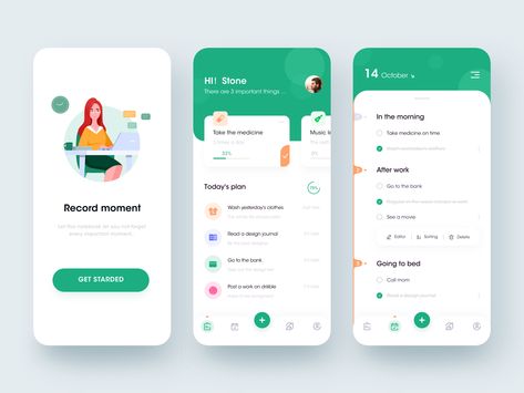 Event reminder APP, green and yellow by Xupan on Dribbble App Green, To Do App, Green App Icons, Reminder App, Ui Design Mobile, Ui Ux App, Mobile App Design Inspiration, Simple Designs To Draw, App Design Inspiration