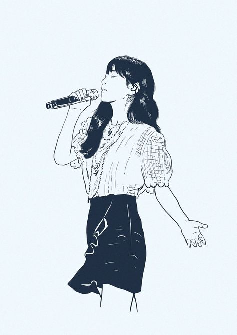 Girl Singing Drawing, Taeyeon Fanart, Singing Drawing, Snsd Fanart, Sketches Inspiration, Fanart Kpop, Friends Illustration, Sketch Poses, Kim Taeyeon