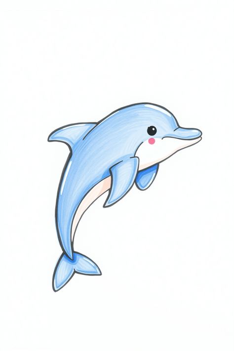 Check Out This Cute Dolphin Drawing & 12+ Other Dolphin Drawing Ideas! #drawinginspiration #drawingideas Cute Animal Poster, Dolphin Art Drawings, Dolfin Drawings Easy, Dolphin Drawing Simple, Dolphin Drawing Realistic, Dolphin Drawing Easy, Cute Dolphin Drawing, Dolphins Drawing, Drawing Dolphin