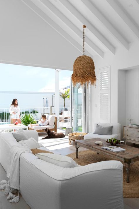 Limestone Cladding, South African Homes, Hamptons Style Home, Hamptons Home, Malibu Beach House, Engineered Timber Flooring, Modern Hampton, White Upholstery, Living Room Balcony