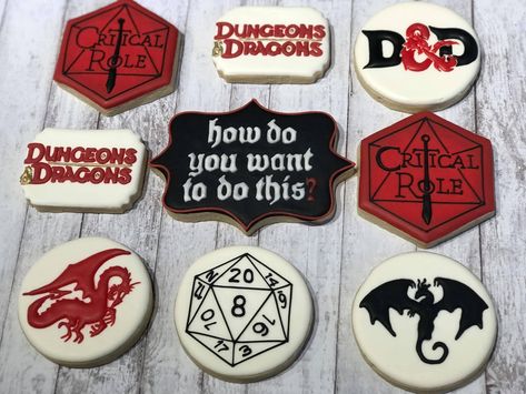 Dungeons And Dragons Cookies Decorated, D&d Cookies, Dnd Cookies, Dungeons And Dragons Cookies, Hens Party Themes, Dragon Cookies, Flooding Cookies, Cooking Cookies, Theme Harry Potter