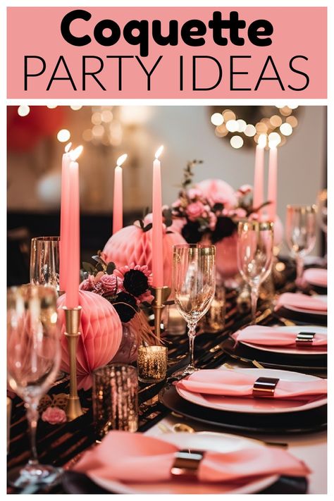 Fun coquette party ideas to inspire your next coquette party. Colors, food, decorations, and more. Coquette Party Ideas, Coquette Themed Party, Wreath Making Party, Coquette Party, Holiday Lunch, Vintage Cocktails, Party Colors, Food Decorations, 30 Birthday