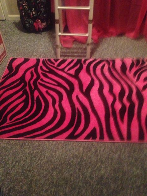 My zebra print carpet  Done by janet kern 2000s Zebra Print, Pink Zebra Rooms, Zebra Carpet, Pink Black Room, 2000s Bedroom, 2000s Room, Zebra Print Rug, Zebra Room, Black Room Decor